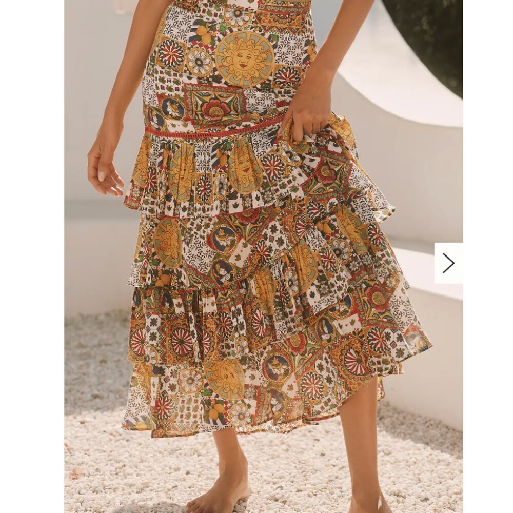 Anthropologie Ro's Garden Honduras Tiered Ruffle Maxi Skirt NEW Size Medium Boho - Picture 3 of 11